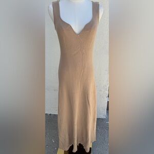 Lilla P Ribbed Knit Midi Dress – Neutral Tan – Size L